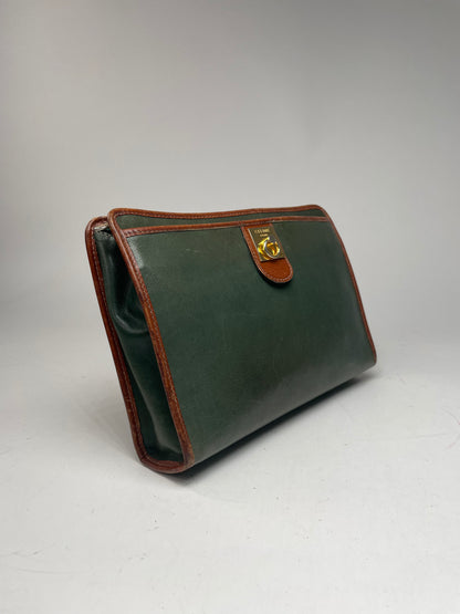 Vintage Celine Paris Triomphe Leather Clutch Green