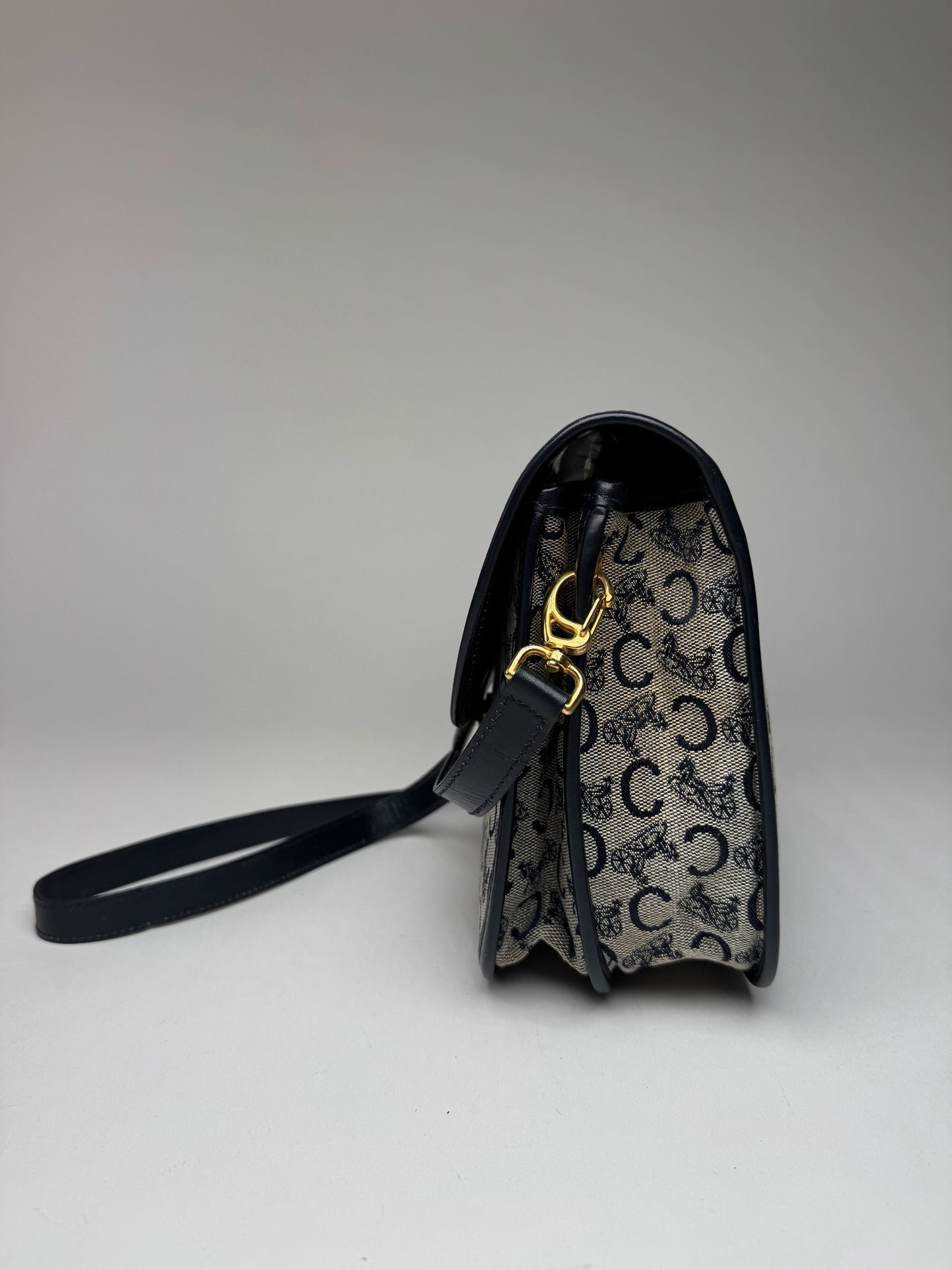 Vintage Celine Paris Triomphe Monogram Canvas/Leather Shoulder bag black gray