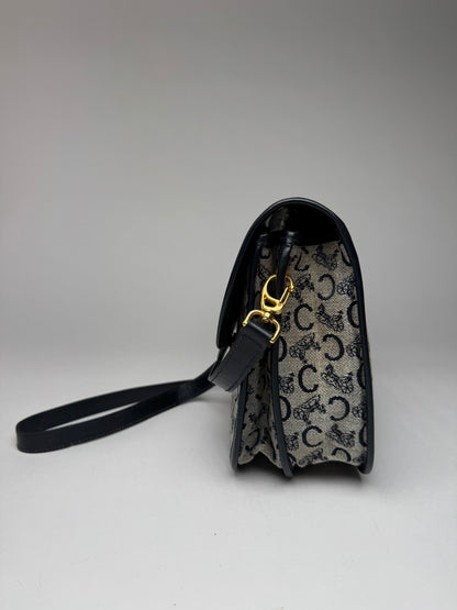 Vintage Celine Paris Triomphe Monogram Canvas/Leather Shoulder bag black gray