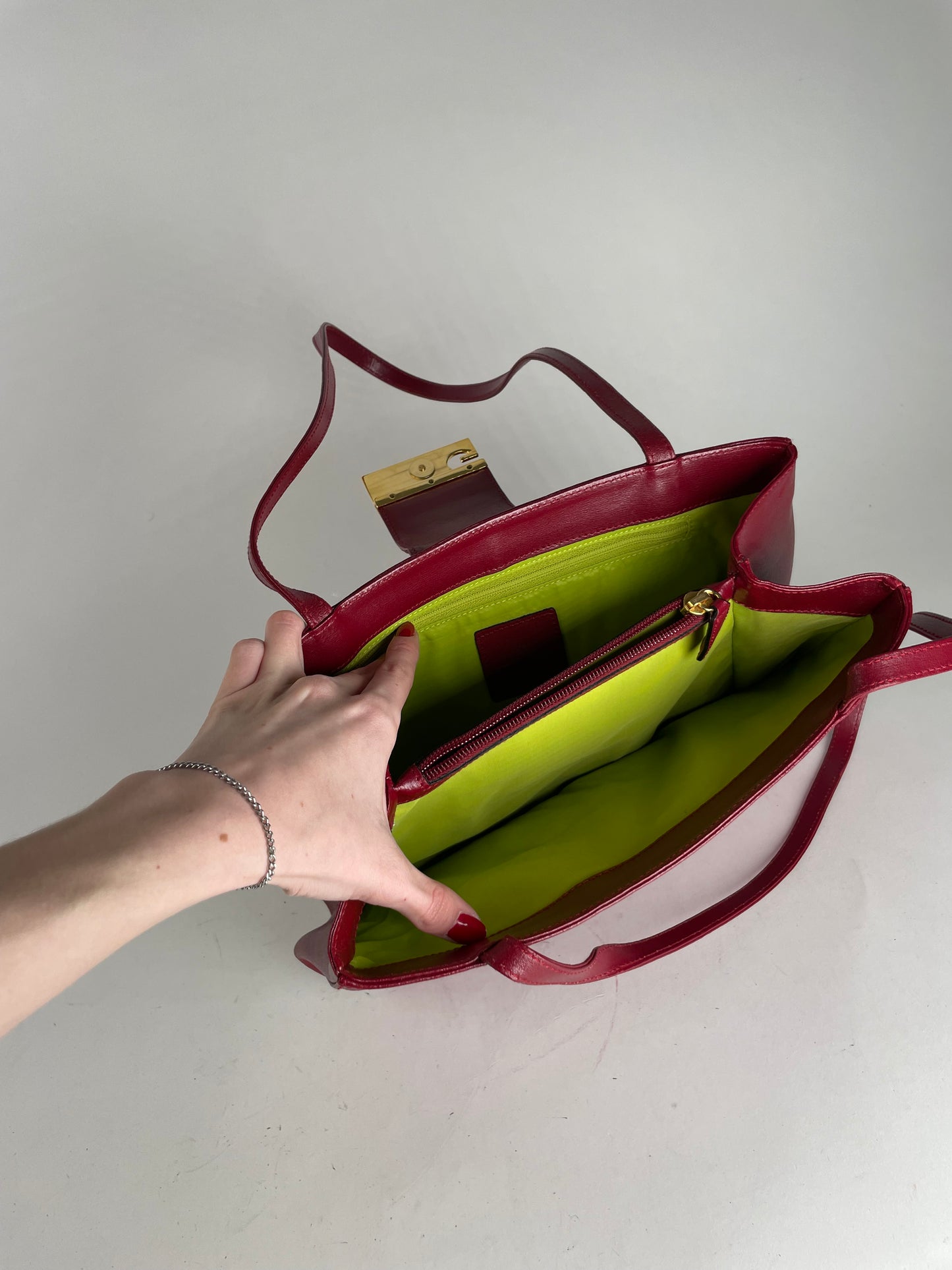 Vintage Givenchy Whip Leather Shopper Bag Red