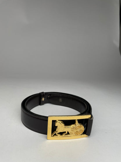 Vintage Celine Paris Triomphe Leather Belt Black