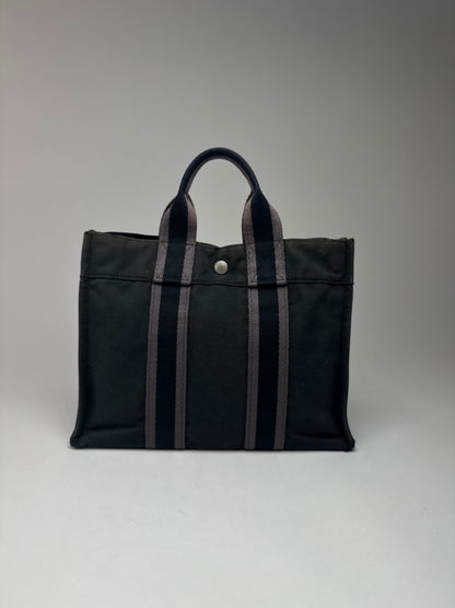 Vintage Hermes Paris Canvas Shopper Black