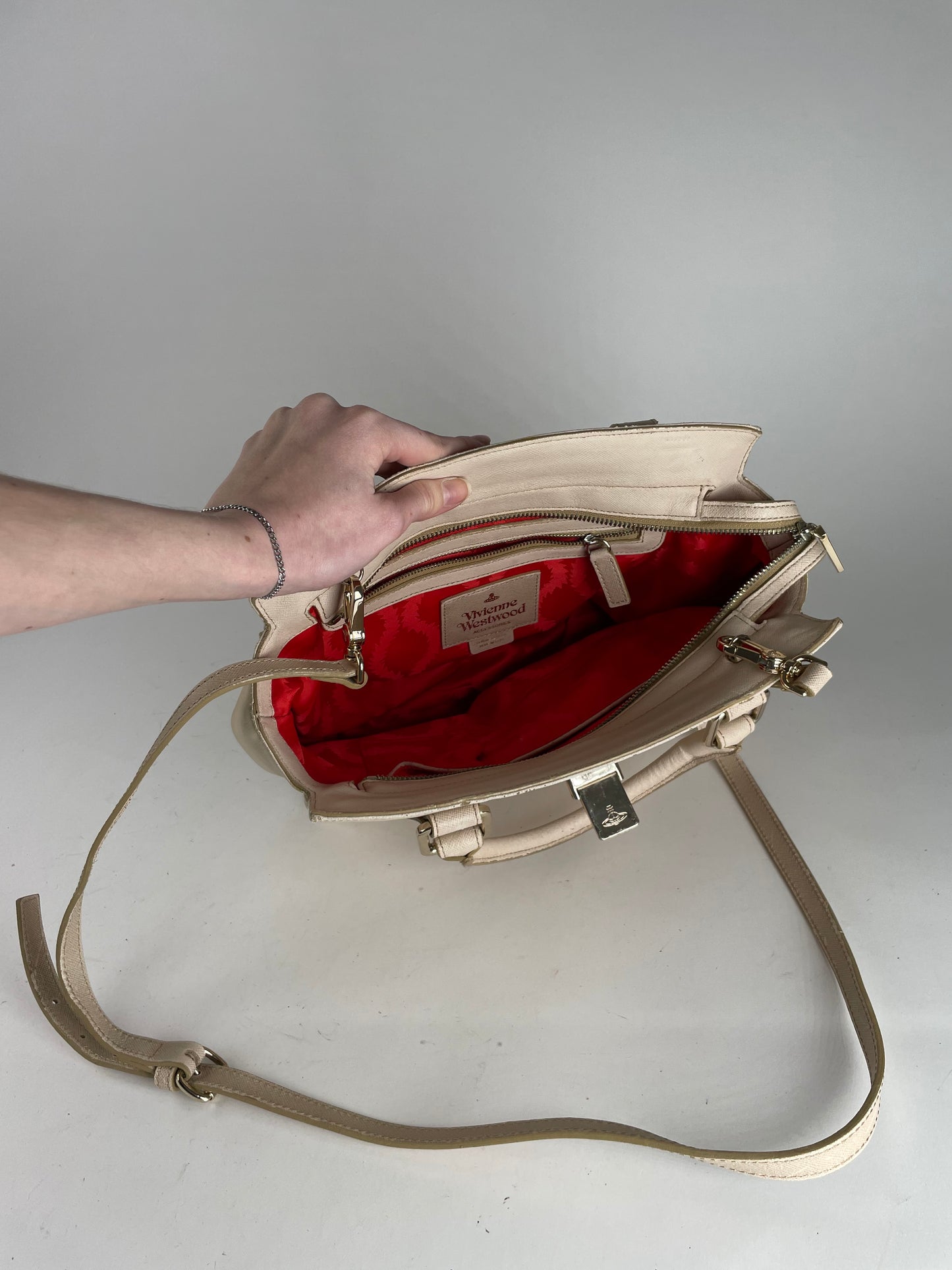 Vintage Vivienne Westwood 2Way Opio Safiano Leather Bag Beige