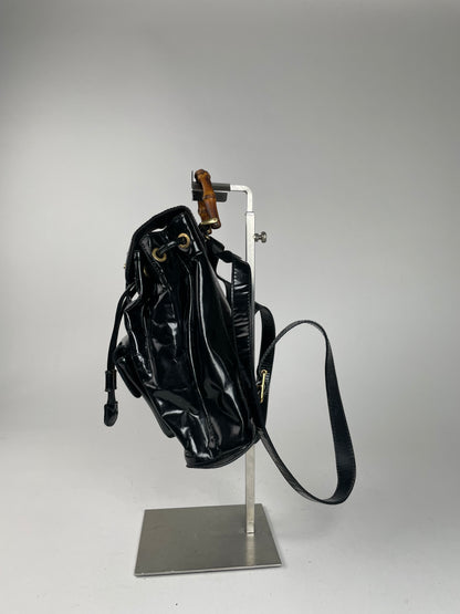 Vintage Gucci Bamboo Patent Leather Bagpack Black