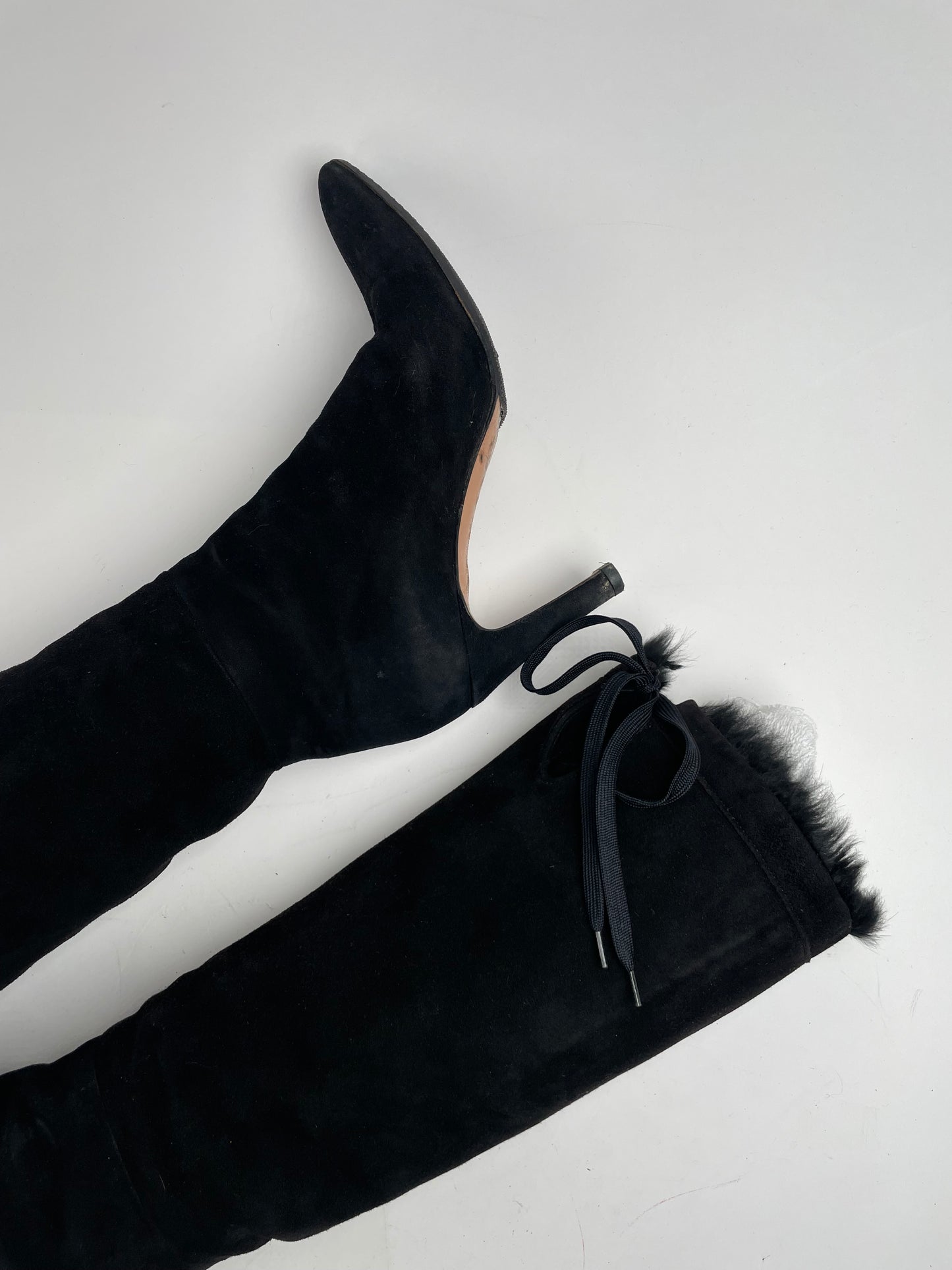 Vintage Gucci Fur / Leather Heeled Boots Black EU38C