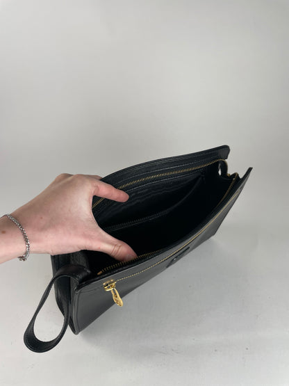 Vintage Celine Paris Triomphe Leather Clutch Black