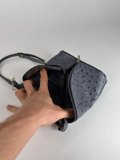 Vintage Ostrich Leather shoulder Bag Grey