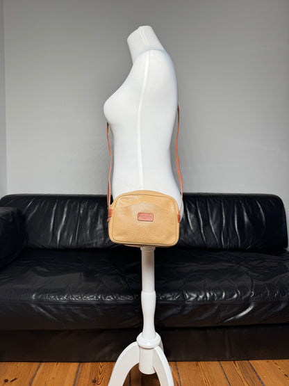 Vintage Courreges Paris Leather Crossbody Bag Beige Brown