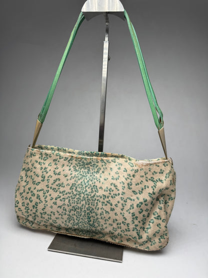 Vintage Bottega Veneta Campana Fur Baguette Bag beige/TURQUOISE