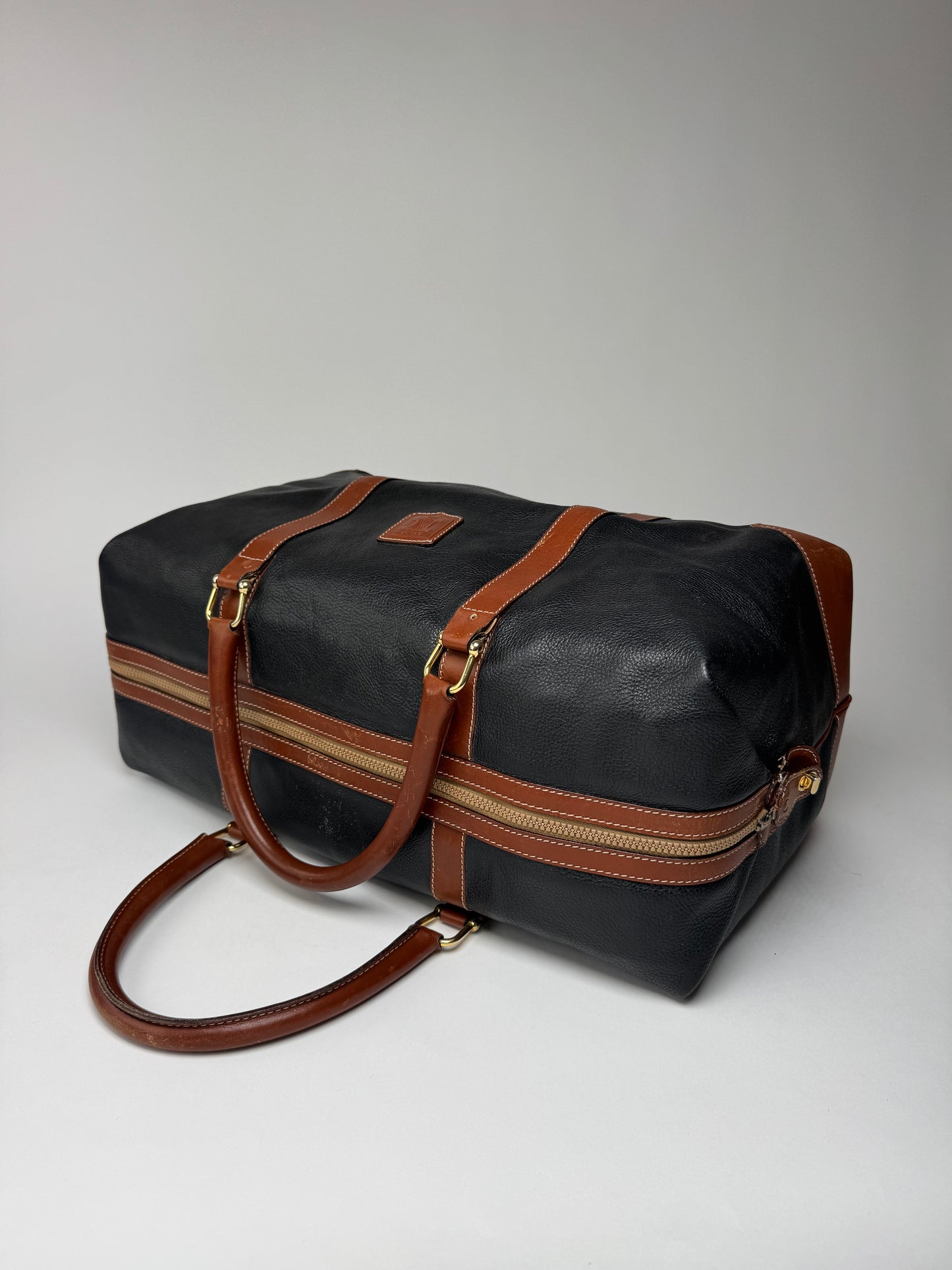 Vintage Celine Paris Triomphe Weekender Travel Bag Black Brown