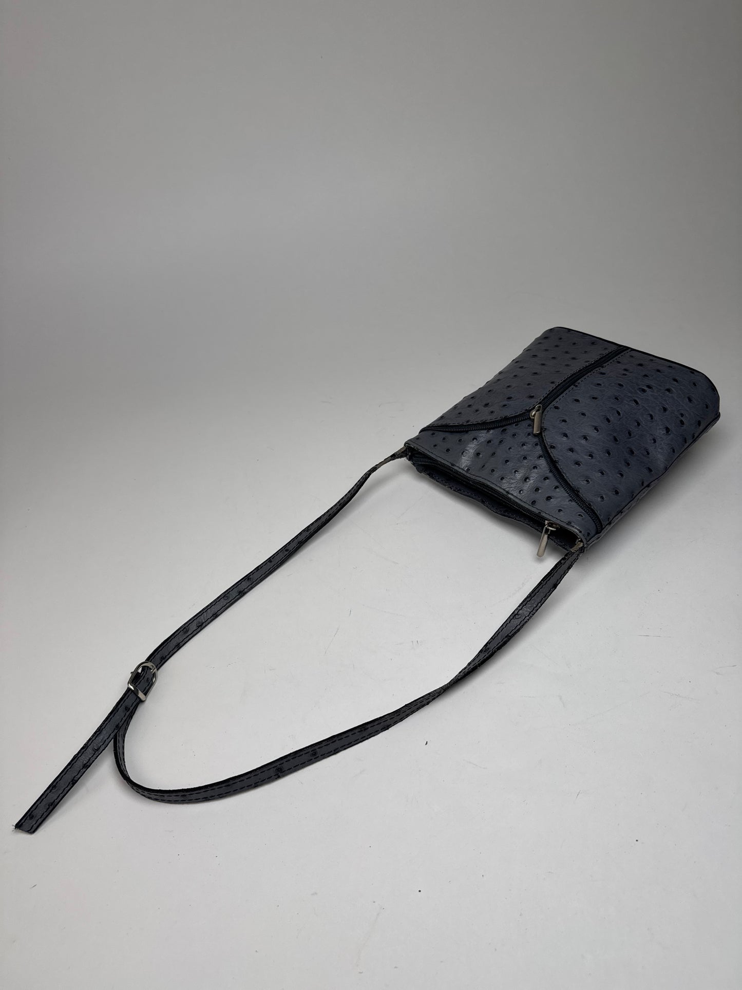 Vintage Ostrich Leather shoulder Bag Grey