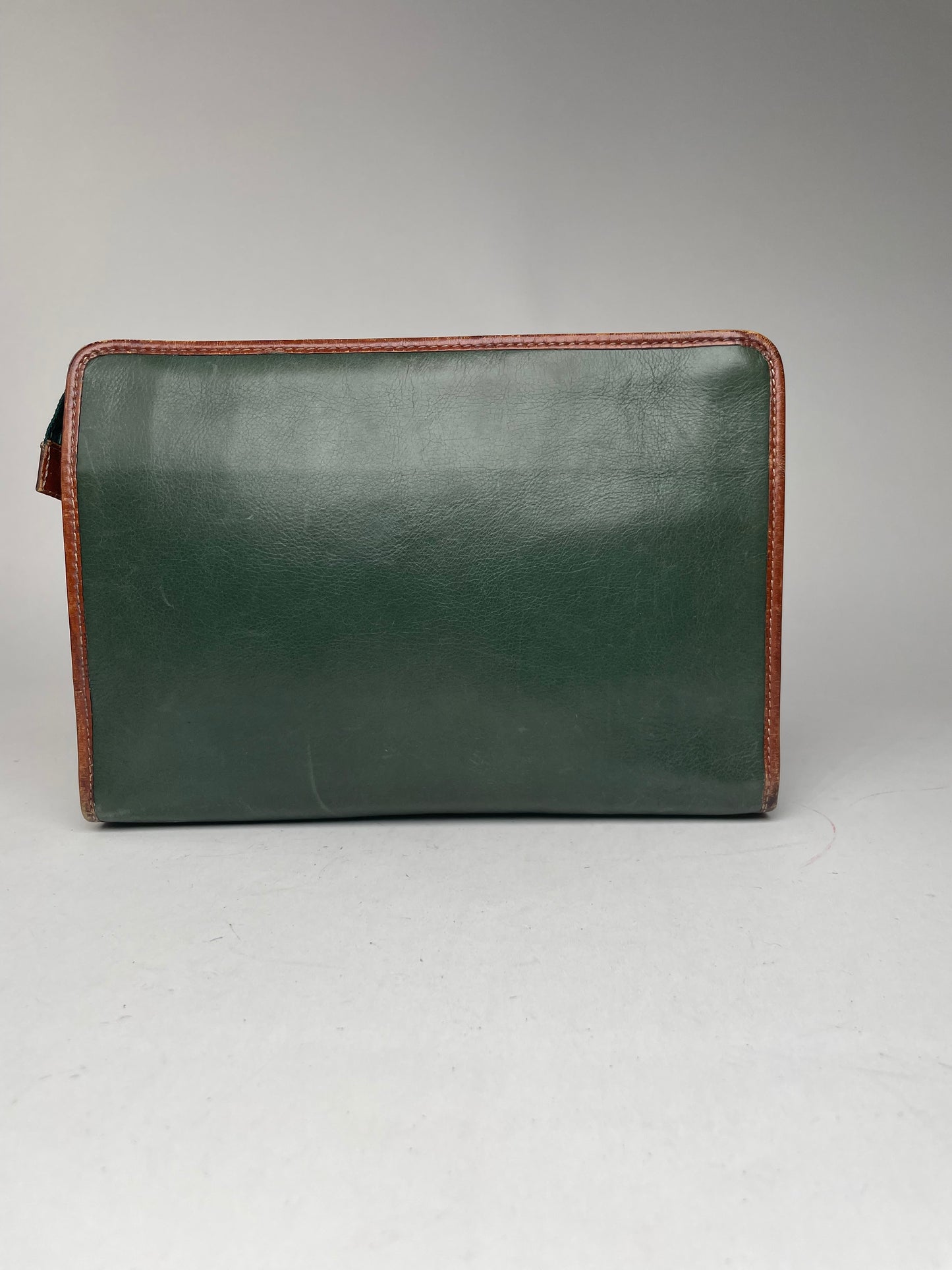 Vintage Celine Paris Triomphe Leather Clutch Green