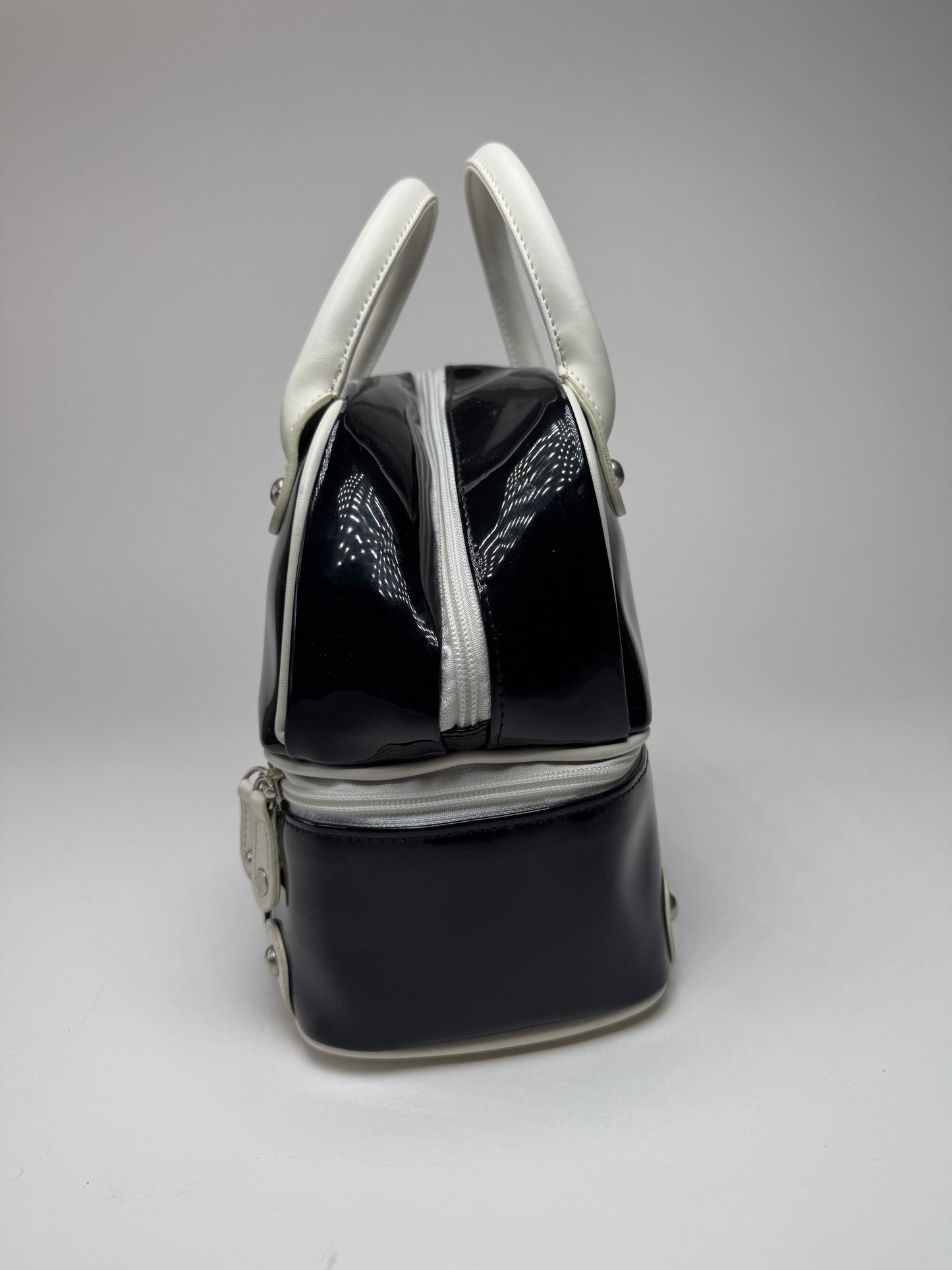 Vintage Courreges Paris Patent Leather Bag Black White