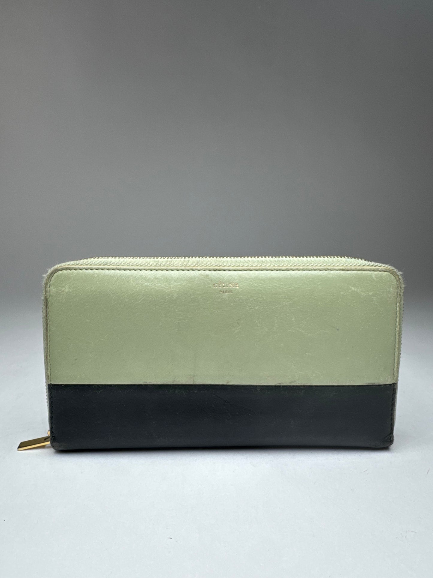 Portefeuille vintage en cuir Céline Triomphe vert noir