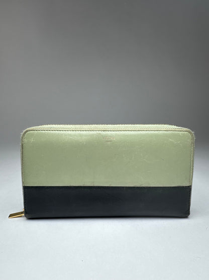 Portefeuille vintage en cuir Céline Triomphe vert noir