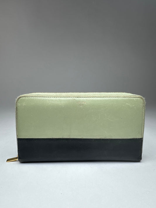 Vintage Celine Triomphe Leather Wallet Green Black