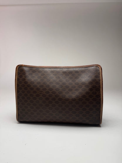 Vintage Celine Paris Triomphe Monogram Leather Clutch Brown