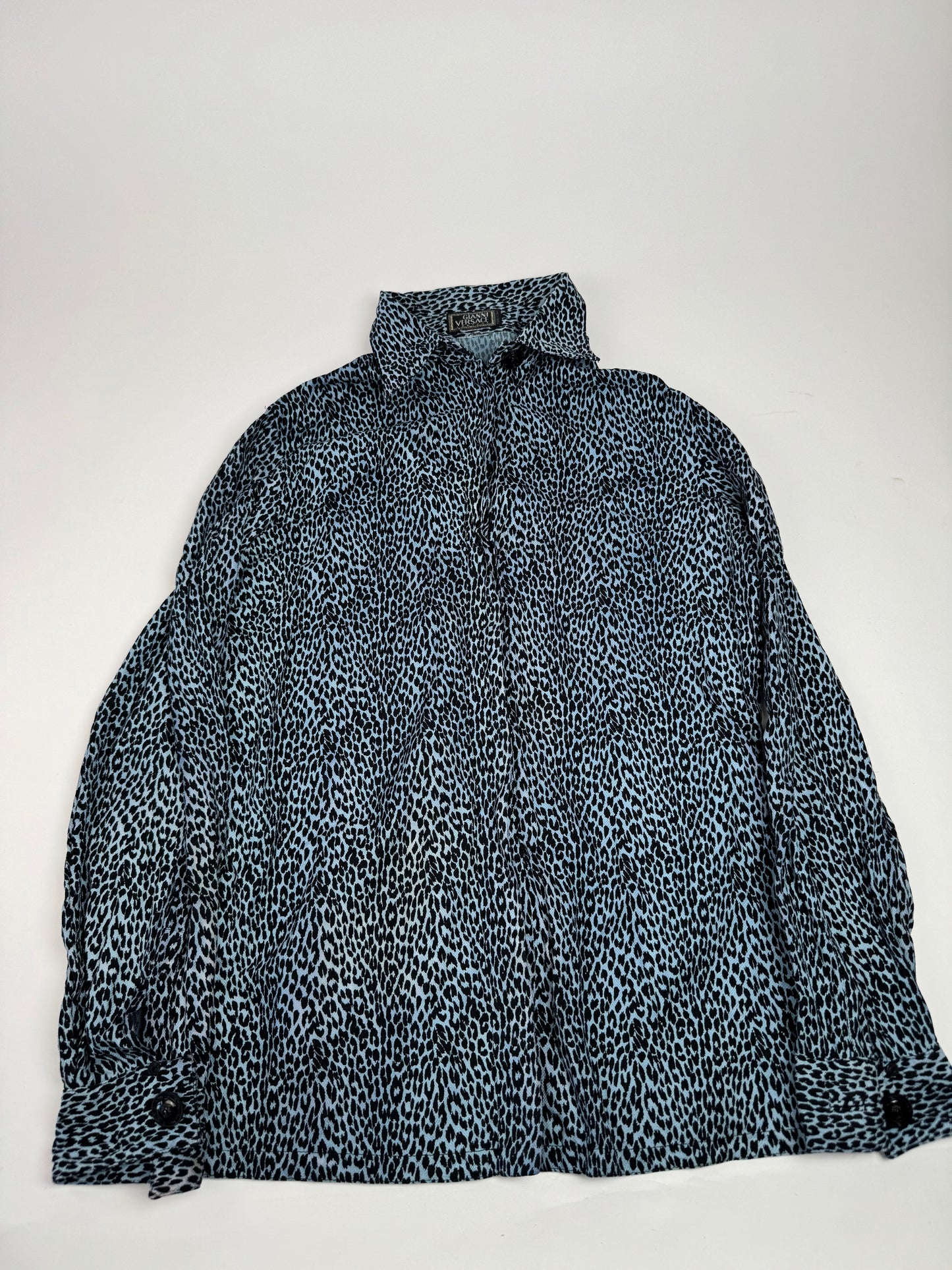 Vintage Gianni Versace Leopard Canvas Shirt Blue/black 38/M