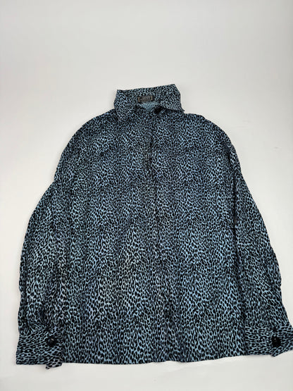 Vintage Gianni Versace Leopard Canvas Shirt Blue/black 38/M
