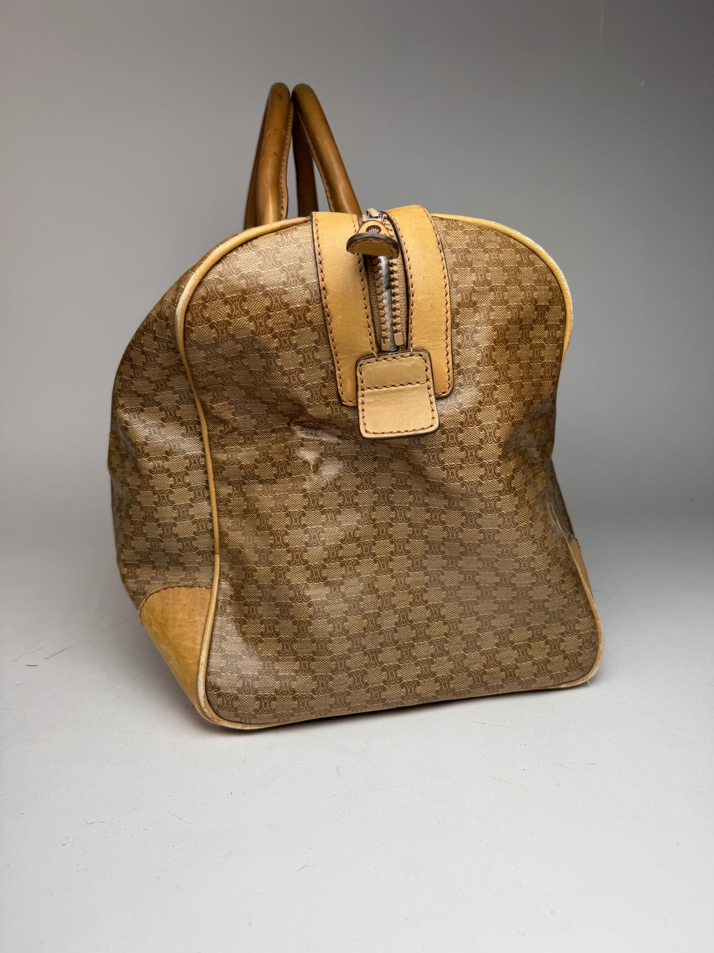 Vintage Celine Paris Triomphe Leather Monogram Duffel Bag bag gold brown
