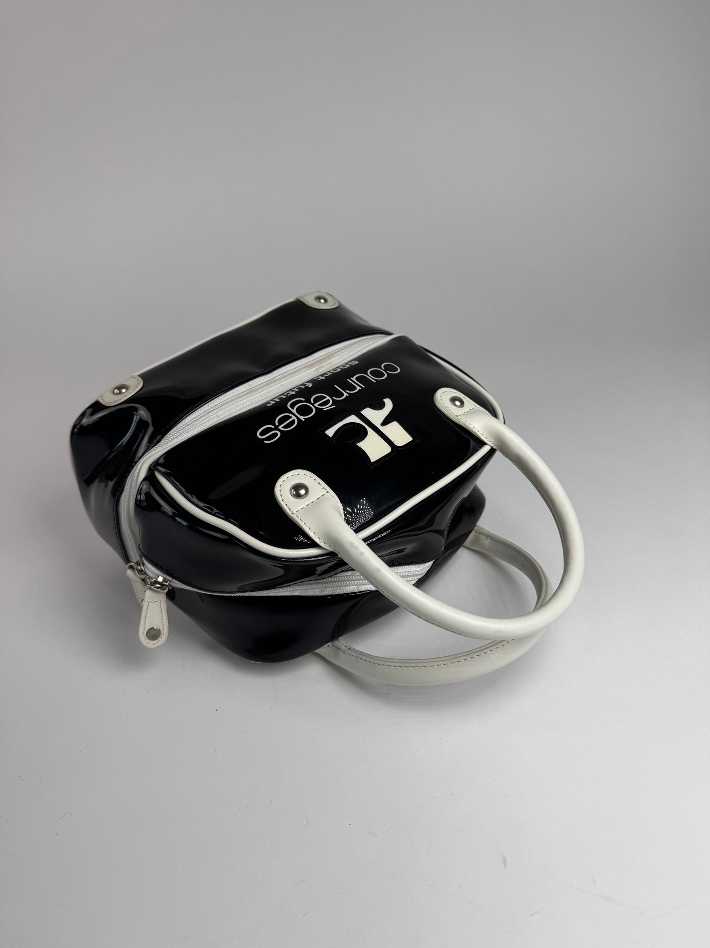 Vintage Courreges Paris Patent Leather Bag Black White