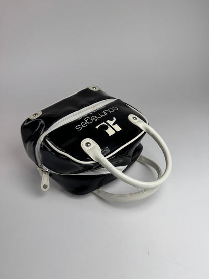 Vintage Courreges Paris Patent Leather Bag Black White