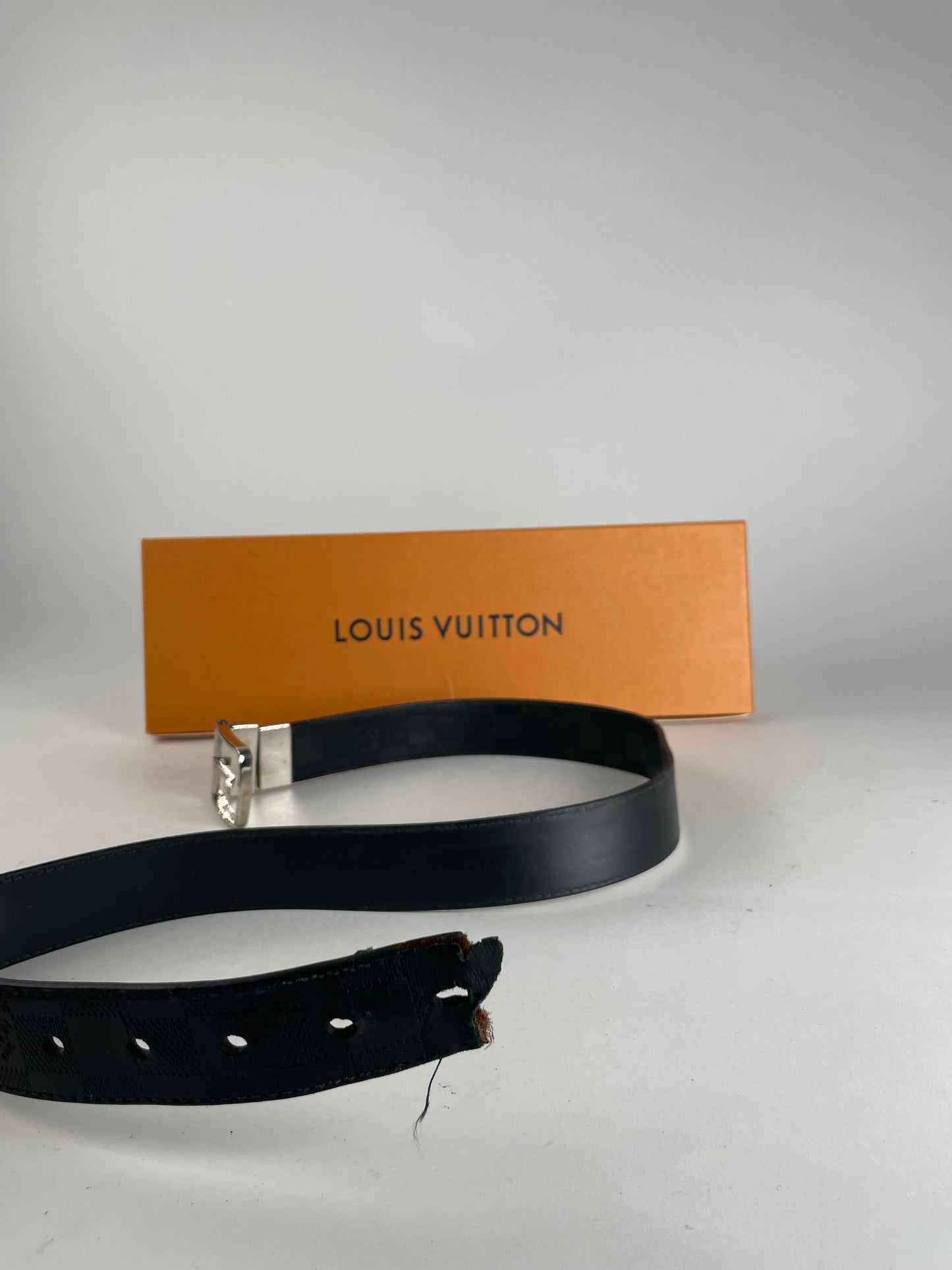 vintage Louis Vuitton Damier Monogram Leather Belt Black