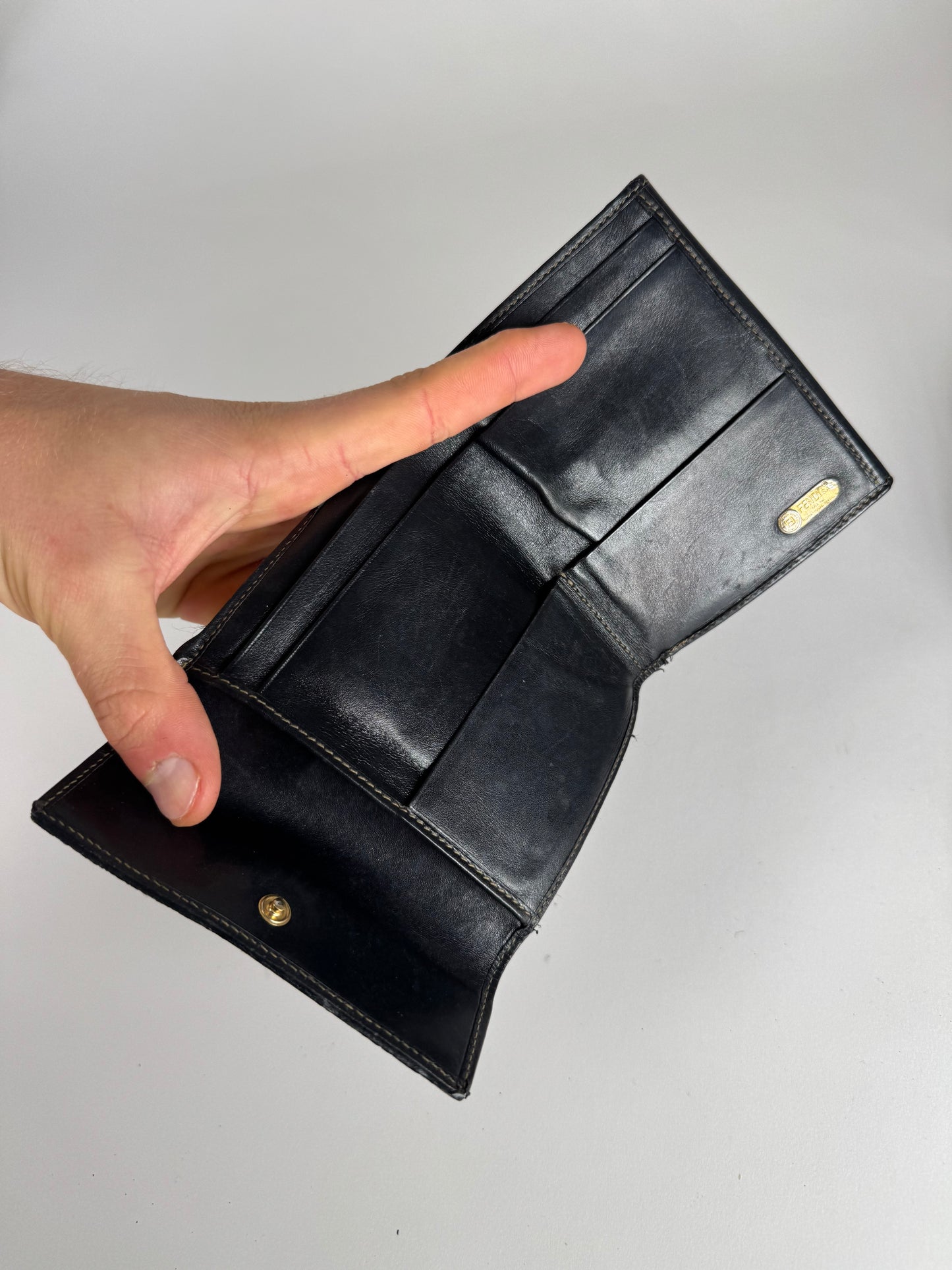 Vintage Fendi Roma Leather Wallet Striped Black Brown