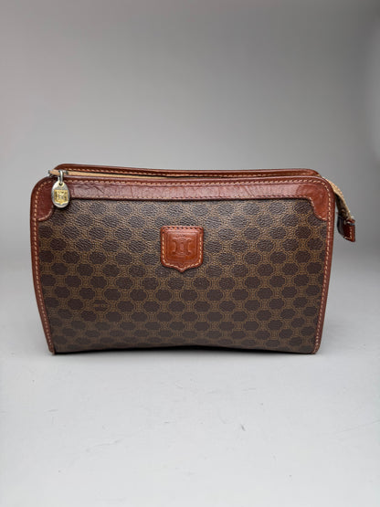 Vintage Celine Paris Triomphe Leather monogram Clutch Brown