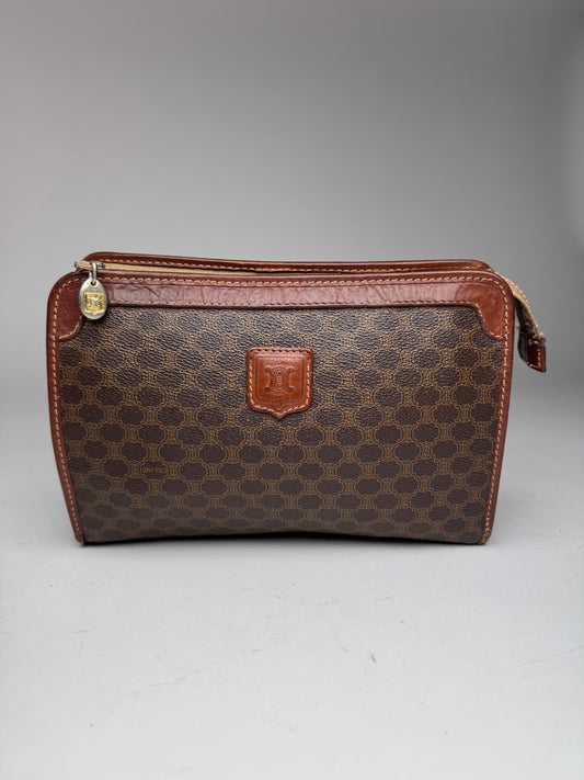 Vintage Celine Paris Triomphe Leather monogram Clutch Brown