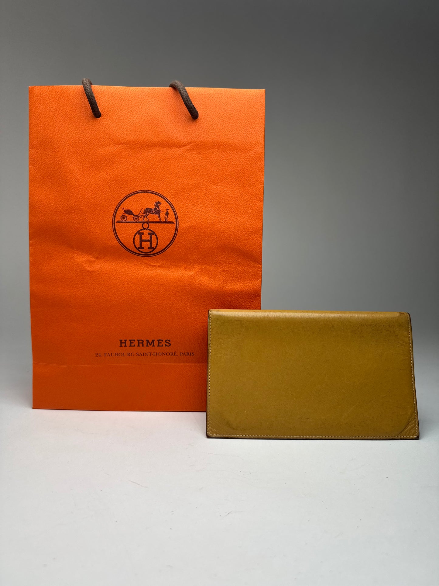 Vintage Hermes Paris Leather ID Holder Yellow