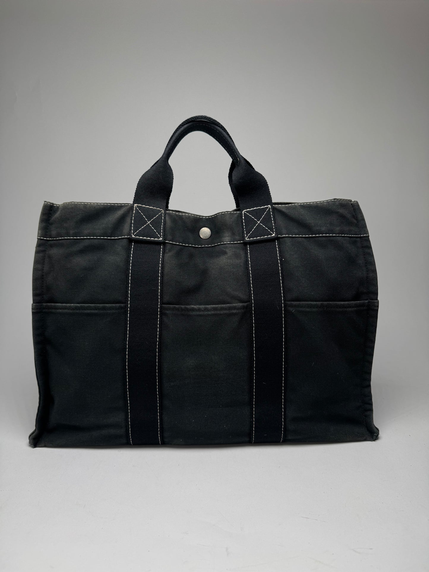 Vintage Hermes Paris Canvas Shopper Black