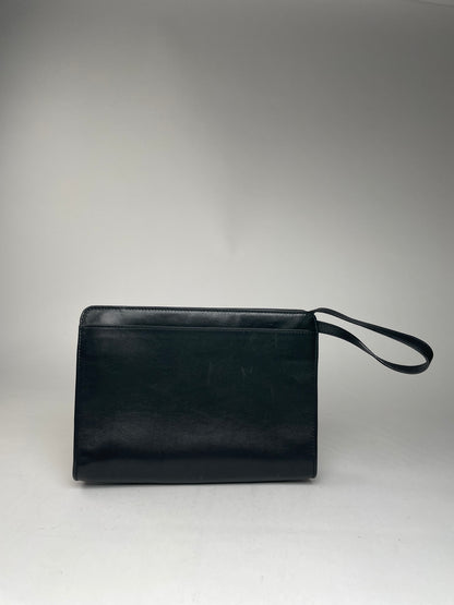 Vintage Celine Paris Triomphe Leather Clutch Black