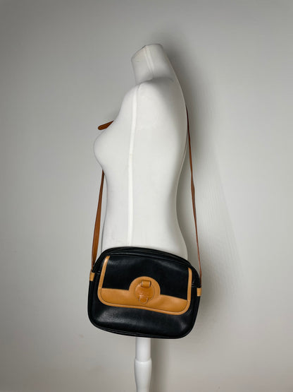 Vintage Courreges Paris Leather Crossbody Bag Black Brown