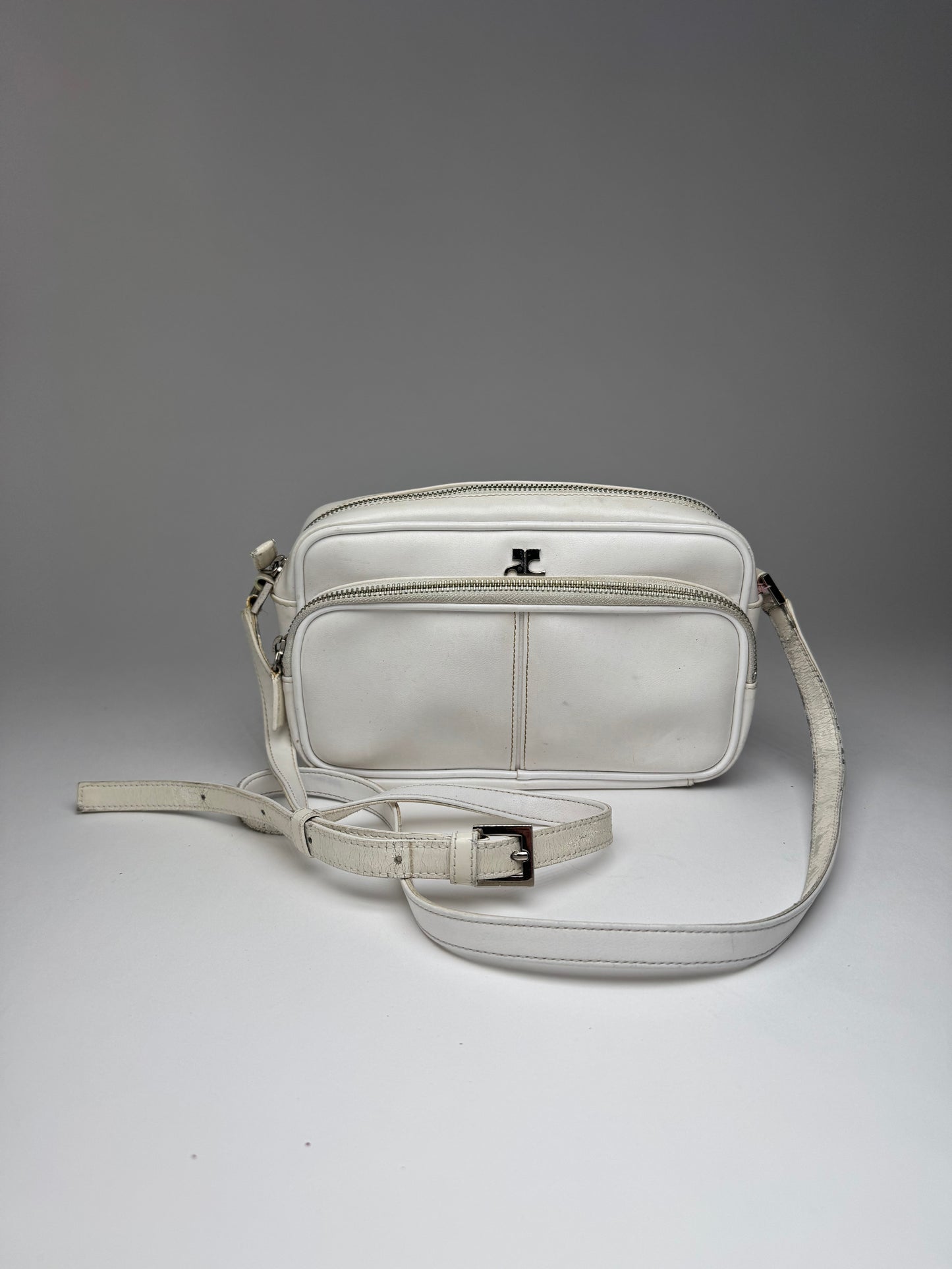 Vintage Courreges Paris Leather Crossbody Bag White