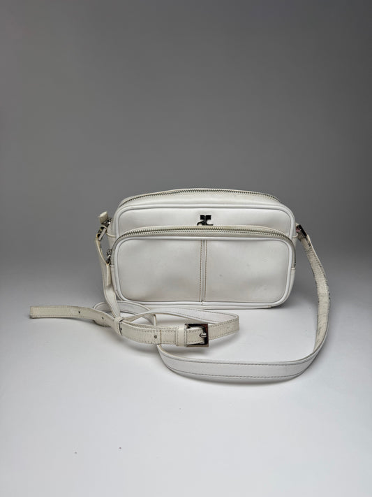 Vintage Courreges Paris Leather Crossbody Bag White
