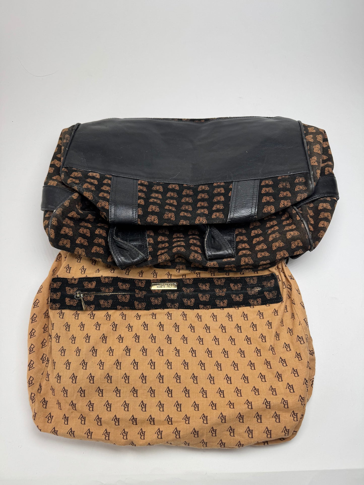 Vintage Bottega Veneta Suede Leather Monogramm Bag black brown