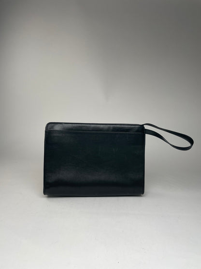 Vintage Celine Paris Triomphe Leather Clutch Black