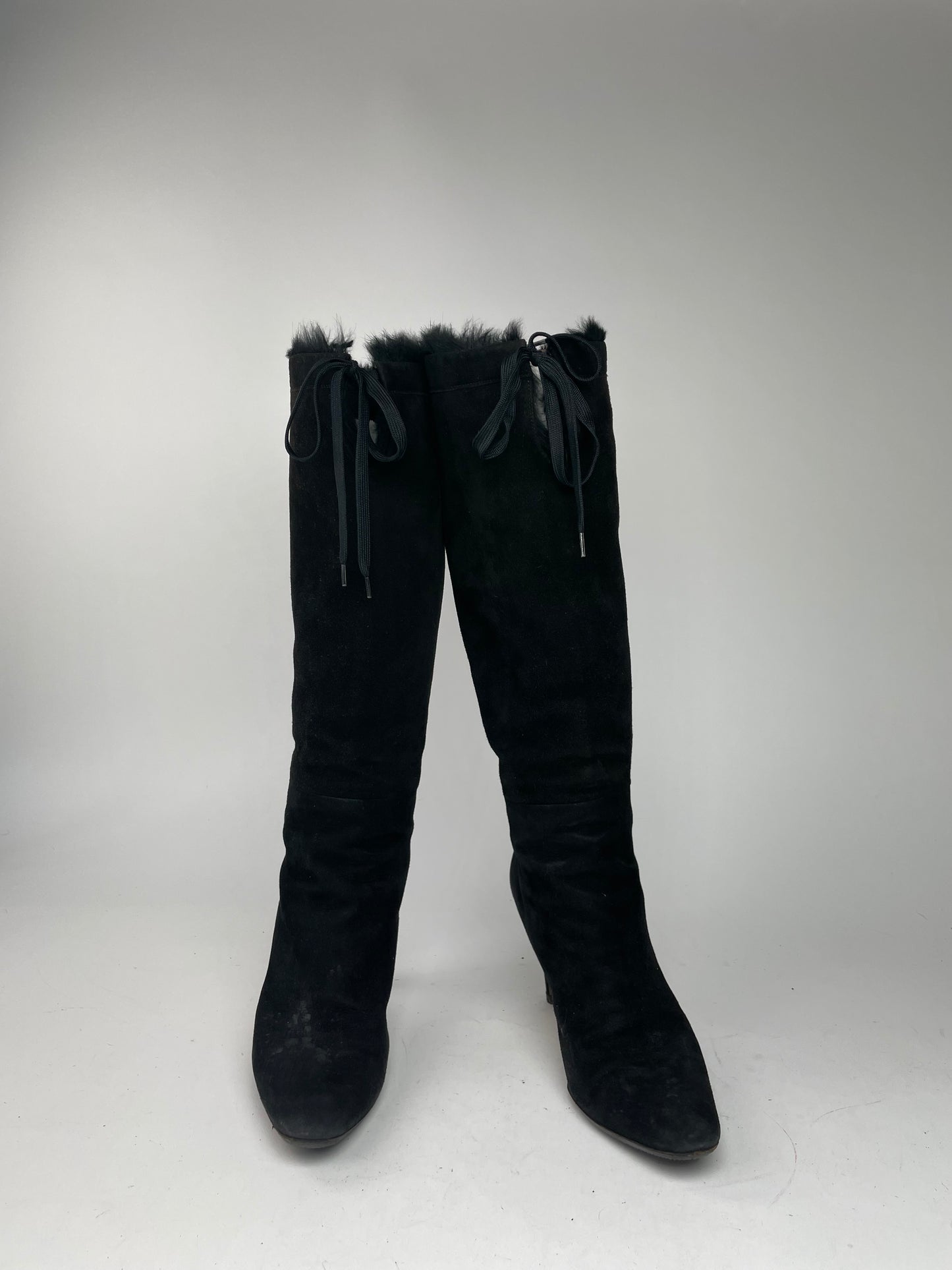 Vintage Gucci Fur / Leather Heeled Boots Black EU38C