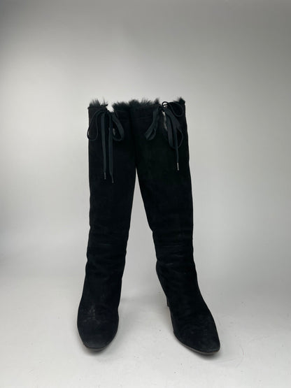 Vintage Gucci Fur / Leather Heeled Boots Black EU38C