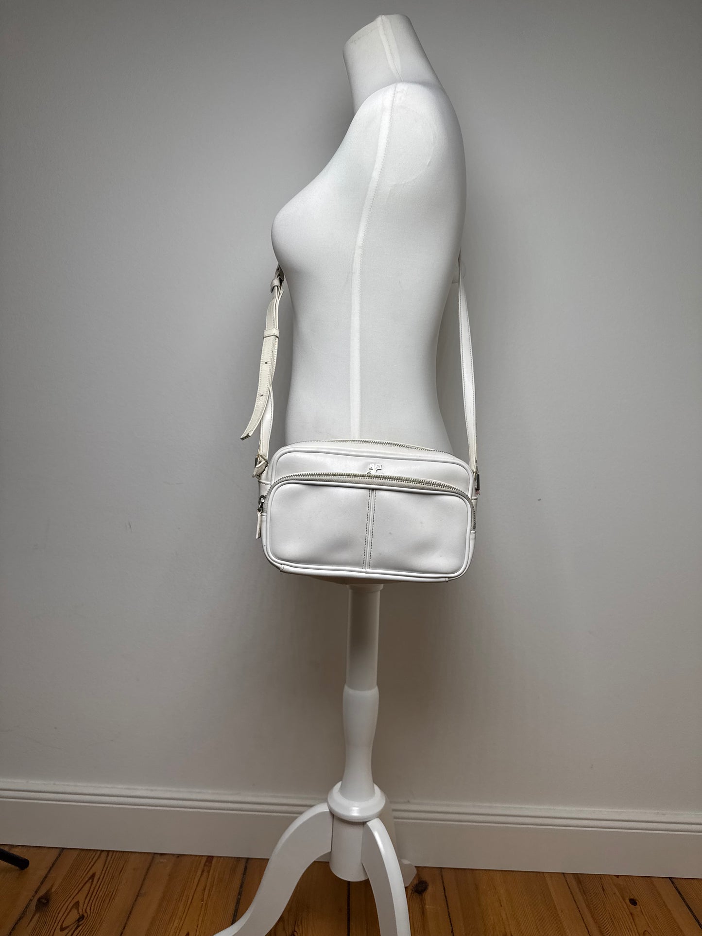 Vintage Courreges Paris Leather Crossbody Bag White