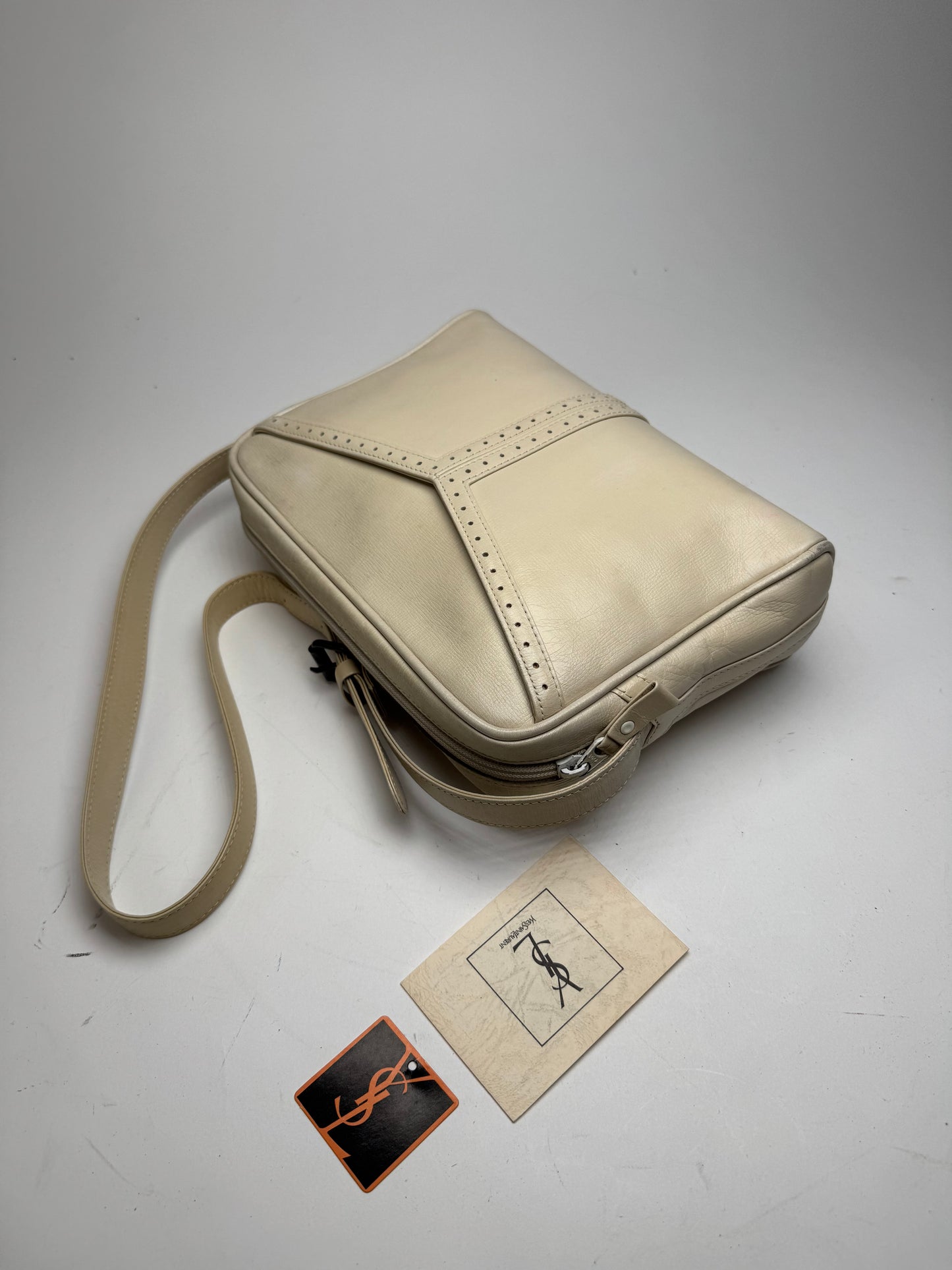 Vintage Yves Saint Laurent 2 Way Leather Bag cream