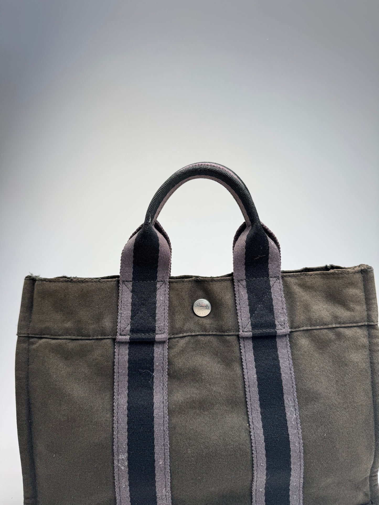 Vintage Hermes Paris Canvas Shopper Grey/Brown