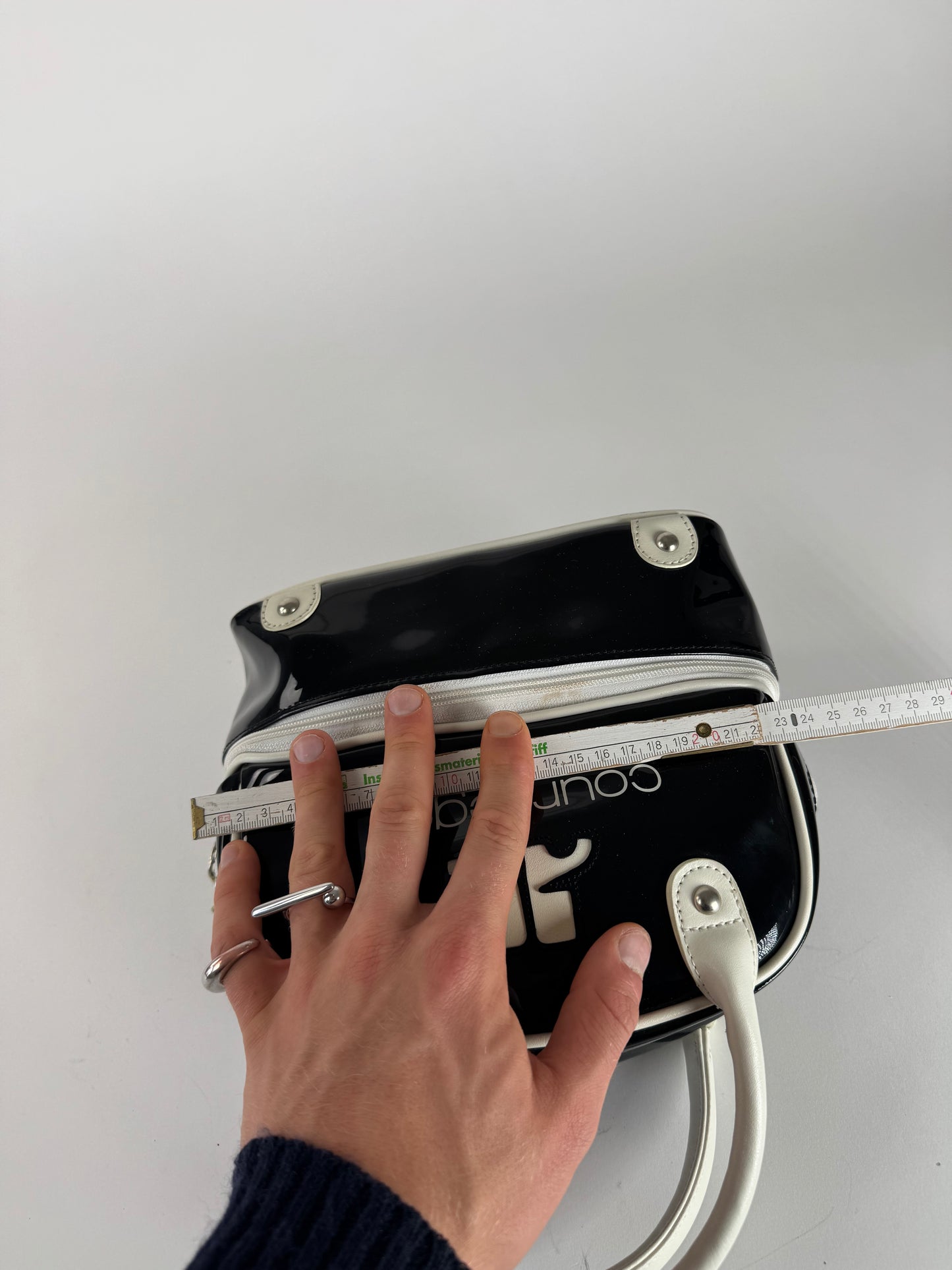 Vintage Courreges Paris Patent Leather Bag Black White