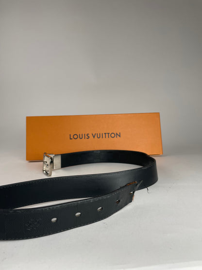 vintage Louis Vuitton Damier Monogram Leather Belt Black