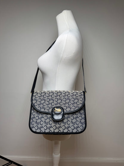 Vintage Celine Paris Triomphe Monogram Canvas/Leather Shoulder bag black gray