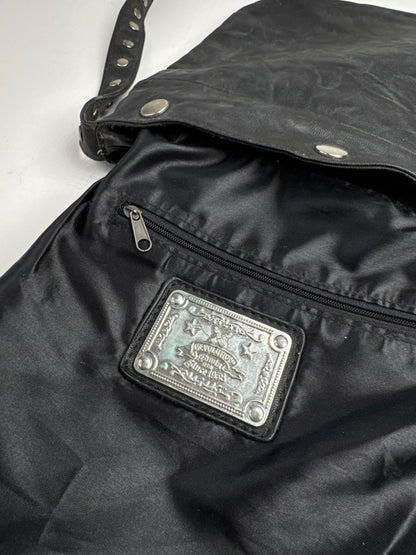 Vintage Pleated Leather Crossbody Bag Black