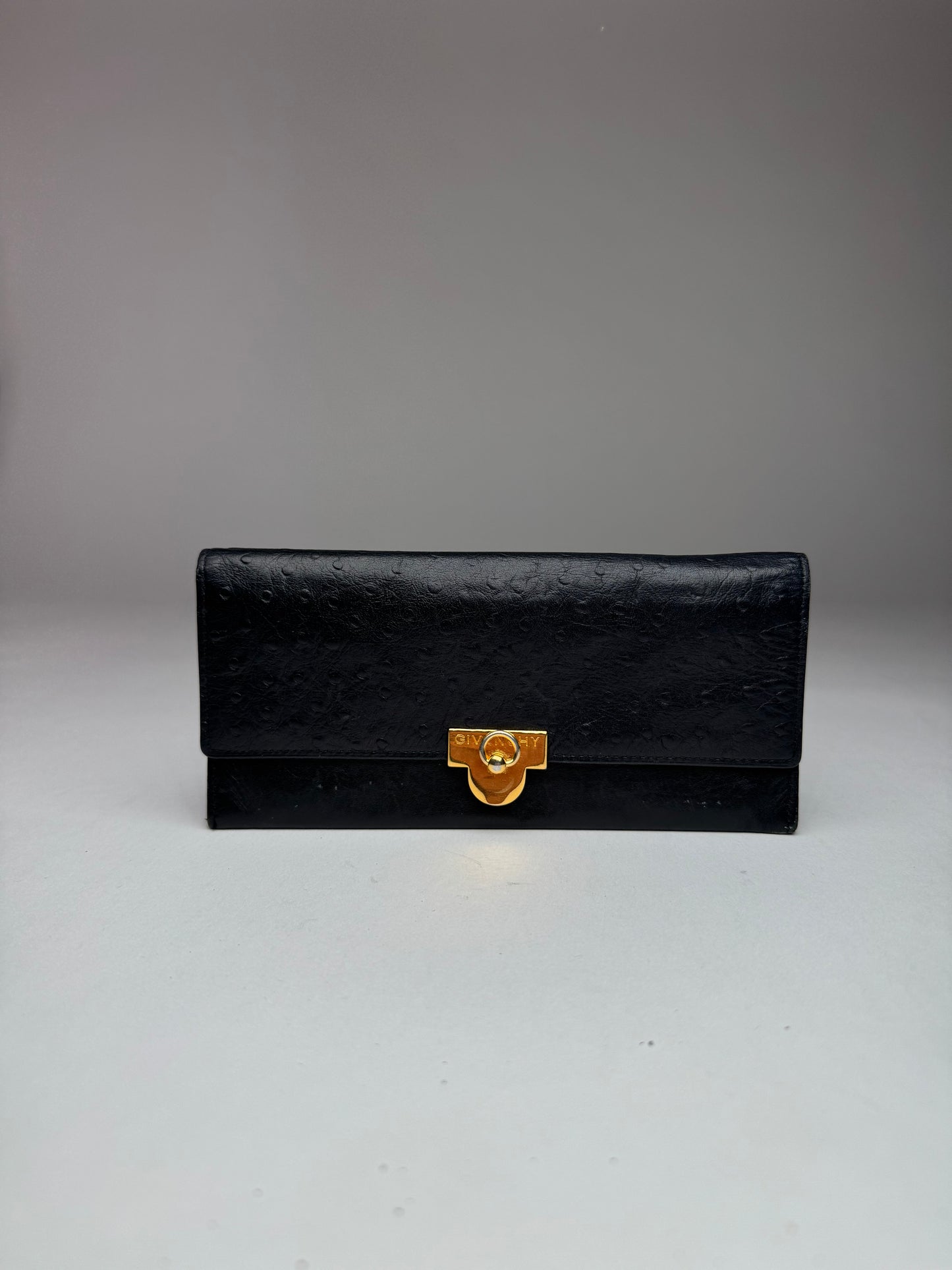Vintage Givenchy Ostrich Leather card holder / ID holder Black