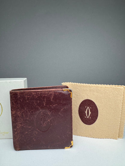 Vintage Cartier Leather Flap Wallet Burgundy