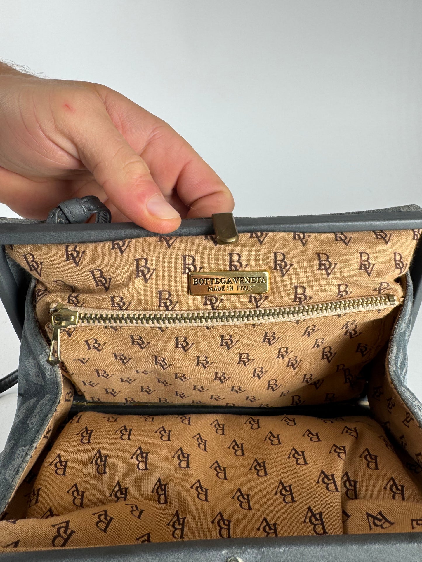 Vintage Bottega Veneta Suede Monogram Bag Grey